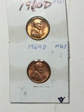 (2) Lincoln Memorial Cent 1963 D, 1964 D