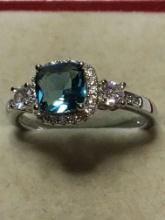 .925 Sterling Silver Ladies 1 1/2 Ct Blue Topaz Ring