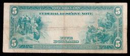 1914 $5 Large Size Blue Seal Federal Reserve Note Chicago, IL Grades vf+ FR-871