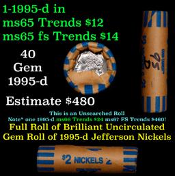 BU Shotgun Jefferson 5c roll, 1995-d 40 pcs Bank Coin-Tainer $2 Nickel Wrapper