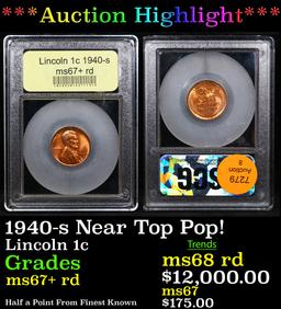 ***Auction Highlight*** 1940-s Lincoln Cent Near Top Pop! 1c Graded GEM++ RD BY USCG (fc)