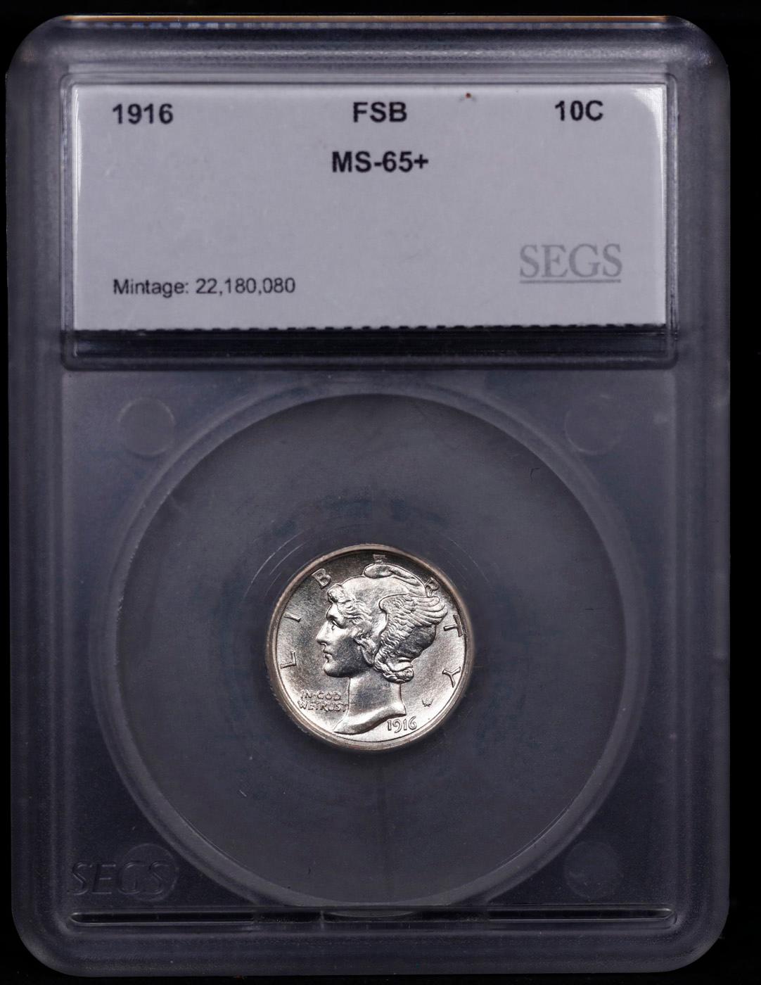 1916-p Mercury Dime 10c Graded ms65+ fsb By SEGS