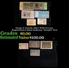 Group of 10 Early 1900's WWI German Hyperinflation Notes Inclduing "Vampire" Note
