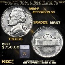 ***Auction Highlight*** 1956-p Jefferson Nickel 5c Graded ms67 By SEGS (fc)