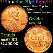 ***Auction Highlight*** 1948-p Lincoln Cent Near Top Pop! 1c Graded GEM++ Unc RD By USCG (fc)