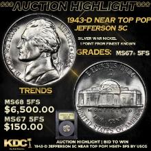 ***Auction Highlight*** 1943-d Jefferson Nickel Near TOP POP! 5c Graded GEM++ 5fs BY USCG (fc)