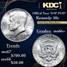 1982-d Kennedy Half Dollar Near TOP POP! 50c Graded ms66+