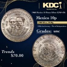 1960 Mexico 10 Pesos Silver KM# 476 Grades Brilliant Uncirculated