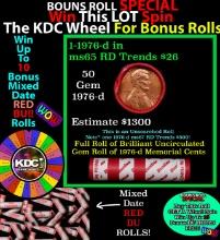 1-10 FREE BU RED Penny rolls with win of this 1976-d SOLID RED BU Lincoln 1c roll incredibly FUN whe