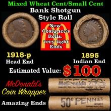 Small Cent Mixed Roll Orig Brandt McDonalds Wrapper, 1918-p Lincoln Wheat end, 1895 Indian other end