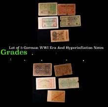 Lot of 5 German WWI Era And Hyperinflation Notes Grades