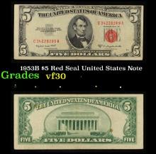 1953B $5 Red Seal United States Note Grades vf++