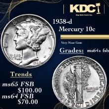 1938-d Mercury Dime 10c Grades Choice Unc+ FSB