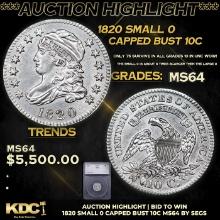 ***Auction Highlight*** 1820 Small 0 Capped Bust Dime 10c Graded ms64 By SEGS (fc)