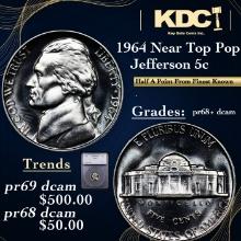 Proof 1964 Jefferson Nickel Near Top Pop! 5c Graded pr68+ dcam BY SEGS