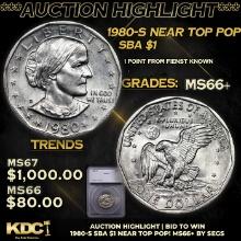 ***Auction Highlight*** 1980-S Susan B. Anthony Dollar Near Top Pop! $1 Graded ms66+ BY SEGS (fc)