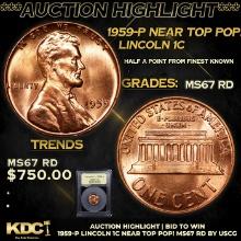 ***Auction Highlight*** 1959-p Lincoln Cent Near Top Pop! 1c Graded GEM++ Unc RD BY USCG (fc)