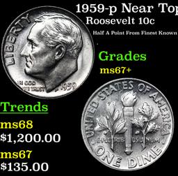 1959-p Roosevelt Dime Near Top Pop! 10c Graded ms67+ BY SEGS