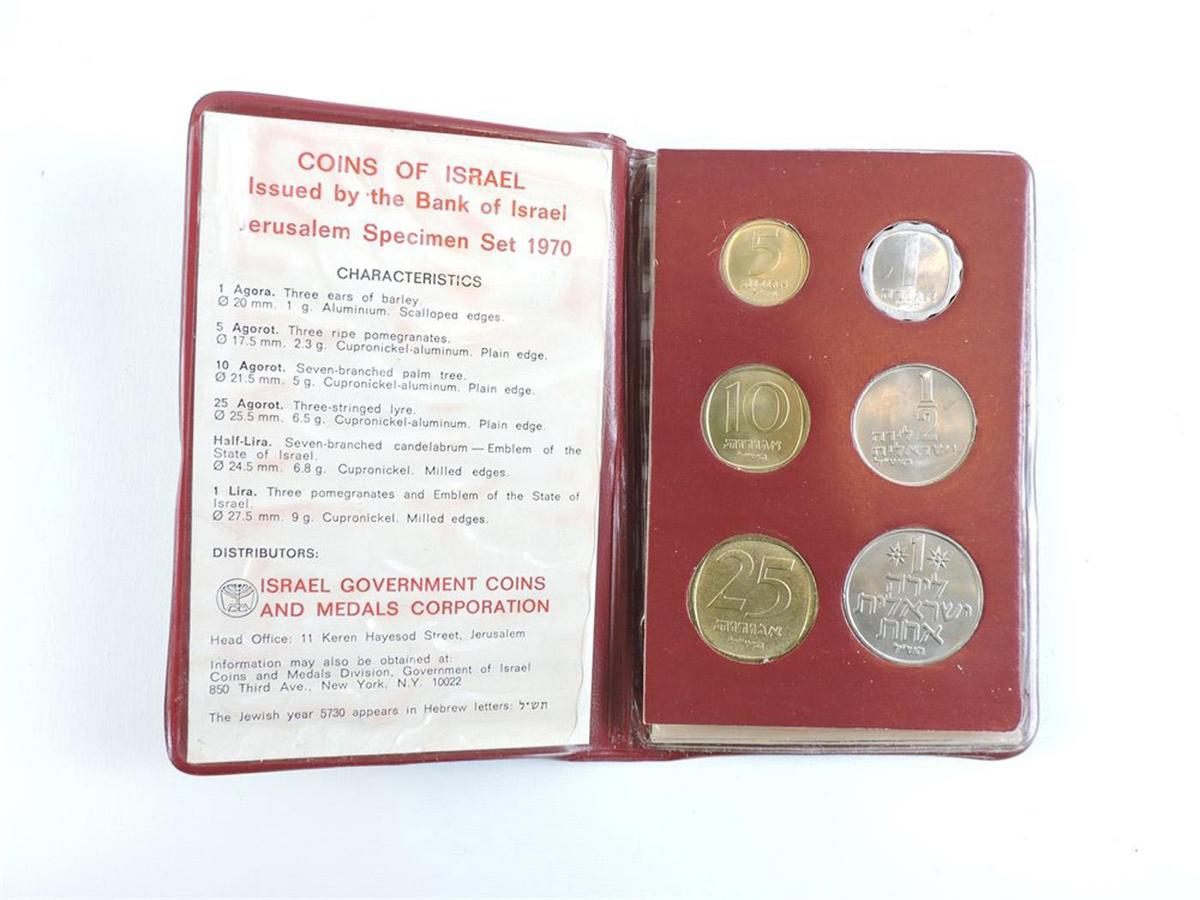 1970 Coins of Israel Jerusalem Specimen Set, 6 Coins Total Brilliant Uncirculated