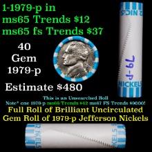 BU Shotgun Jefferson 5c roll, 1979-p 40 pcs Bank $2 Nickel Wrapper
