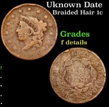 Uknown Date Braided Hair Large Cent 1c Grades f details