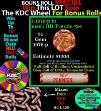 1-10 FREE BU RED Penny rolls with win of this 1978-p SOLID RED BU Lincoln 1c roll incredibly FUN whe