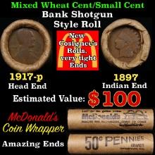 Small Cent Mixed Roll Orig Brandt McDonalds Wrapper, 1917-p Lincoln Wheat end, 1897 Indian other end