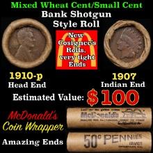 Small Cent Mixed Roll Orig Brandt McDonalds Wrapper, 1910-p Lincoln Wheat end, 1907 Indian other end