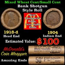 Small Cent Mixed Roll Orig Brandt McDonalds Wrapper, 1918-d Lincoln Wheat end, 1904 Indian other end