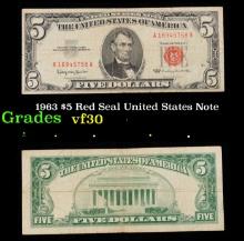 1963 $5 Red Seal United States Note Grades vf++