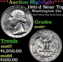 ***Auction Highlight*** 1991-d Washington Quarter Near Top Pop! 25c Graded ms66+ BY SEGS (fc)