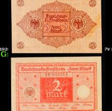 1920 Germany (Weimar) 2 Marks Banknote P# 59 Grades Choice AU