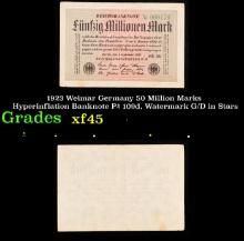 1923 Weimar Germany 50 Million Marks Hyperinflation Banknote P# 109d, Watermark G/D in Stars Grades