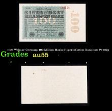 1923 Weimar Germany 100 Million Marks Hyperinflation Banknote P# 107g Grades Choice AU