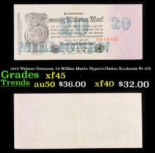 1923 Weimar Germany 20 Million Marks Hyperinflation Banknote P# 97b Grades xf+