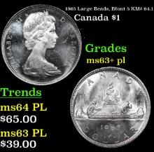 1965 Large Beads, Blunt 5 Canada Dollar KM# 64.1 1 Grades Select Unc+ PL