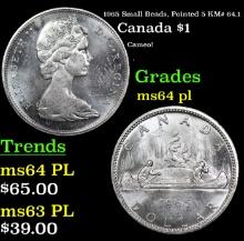 1965 Small Beads, Pointed 5 Canada Dollar KM# 64.1 1 Grades Choice Unc PL