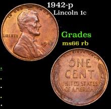 1942-p Lincoln Cent 1c Grades GEM+ Unc RB
