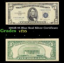 1953B $5 Blue Seal Silver Certificate Grades vf++