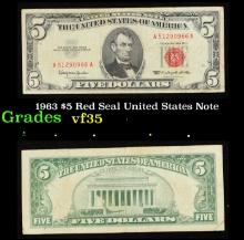 1963 $5 Red Seal United States Note Grades vf++