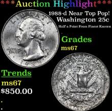 ***Auction Highlight*** 1988-d Washington Quarter Near Top Pop! 25c Graded ms67 BY SEGS (fc)