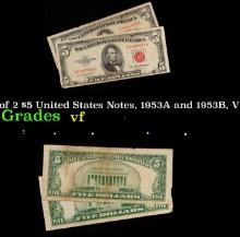 Group of 2 $5 United States Notes, 1953A and 1953B, VF Grades $5 Red Seal United States Note Grades