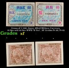Group of 2 1945 Japan Allied Military Currency, 10 Sen and 50 Sen WWII "B Yen", XF Grades P# 63, P#
