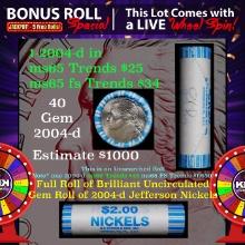 1-5 FREE BU Nickel rolls with win of this 2004-d SOLID BU Jefferson 5c roll incredibly FUN wheel