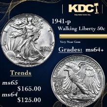 1941-p Walking Liberty Half Dollar 50c Grades Choice+ Unc