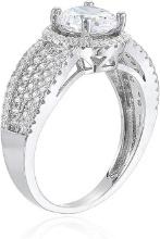 Decadence Sterling Silver 7mm round pave engagement ring with indented band size 6