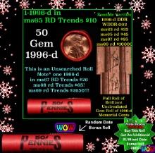 Shotgun Lincoln 1c roll, 1996-d 50 pcs Steel Strong Wrapper. Winter Holiday SPECIAL WIN This Roll Ge