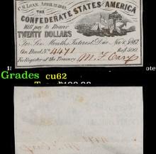 1862 Confederate States Twenty Dollars Note Grades Select CU