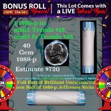 1-5 FREE BU Nickel rolls with win of this 1989-p SOLID BU Jefferson 5c roll incredibly FUN wheel