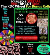 CRAZY Penny Wheel Buy THIS 1994-d solid Red BU Lincoln 1c roll & get 1-10 BU Red rolls FREE WOW
